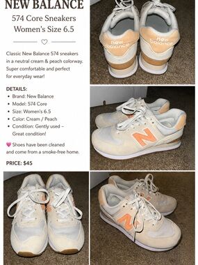 New Balance Cream/ Orange  574 Core Women's Sneakers